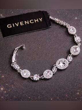 Givenchy Silver Crystal Tennis Bracelet - Sparkling Round Stones gorgeous